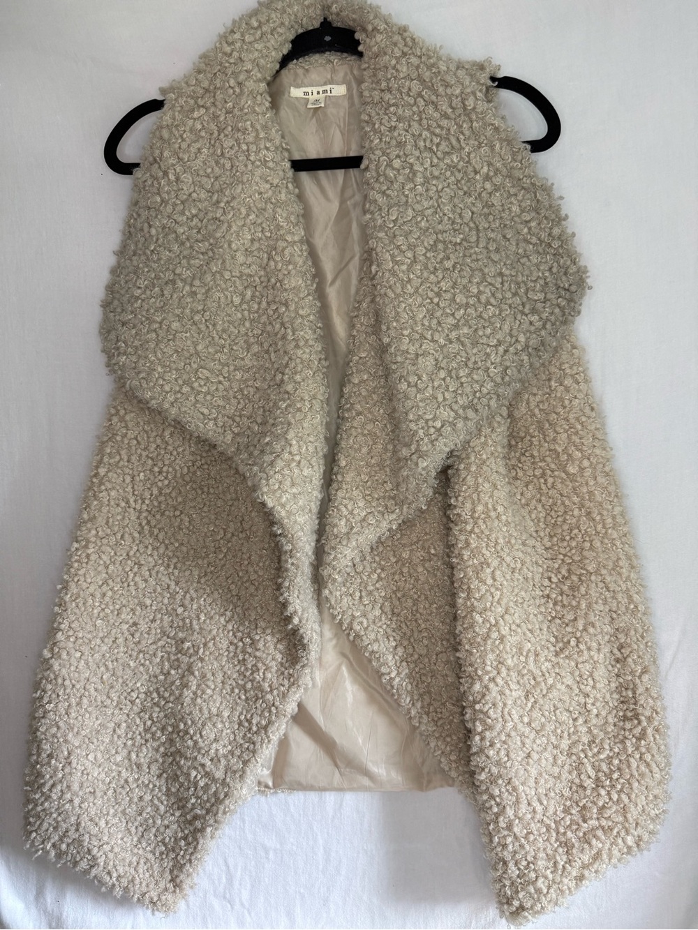 Miami Cream Faux Shearling Draped Open Front Vest Size M